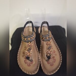 Embellished Black and Tan Sandals